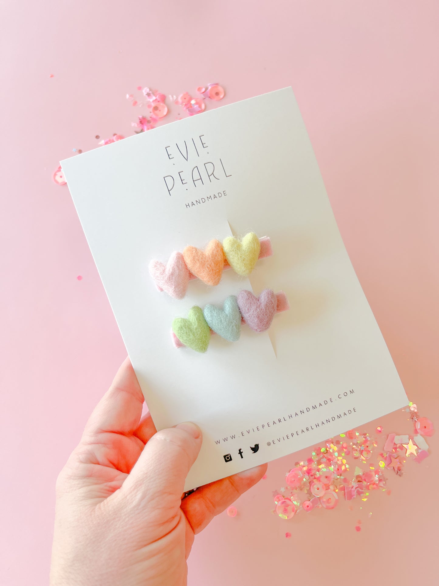 Rainbow Felt Heart Clip Set