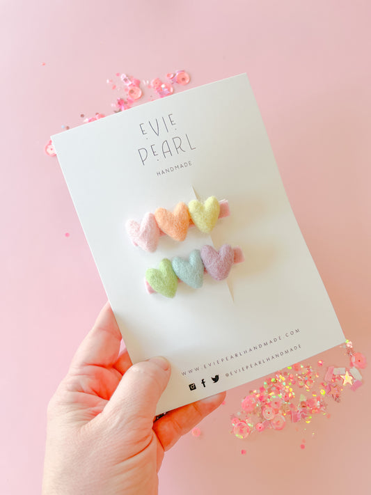 Rainbow Felt Heart Clip Set