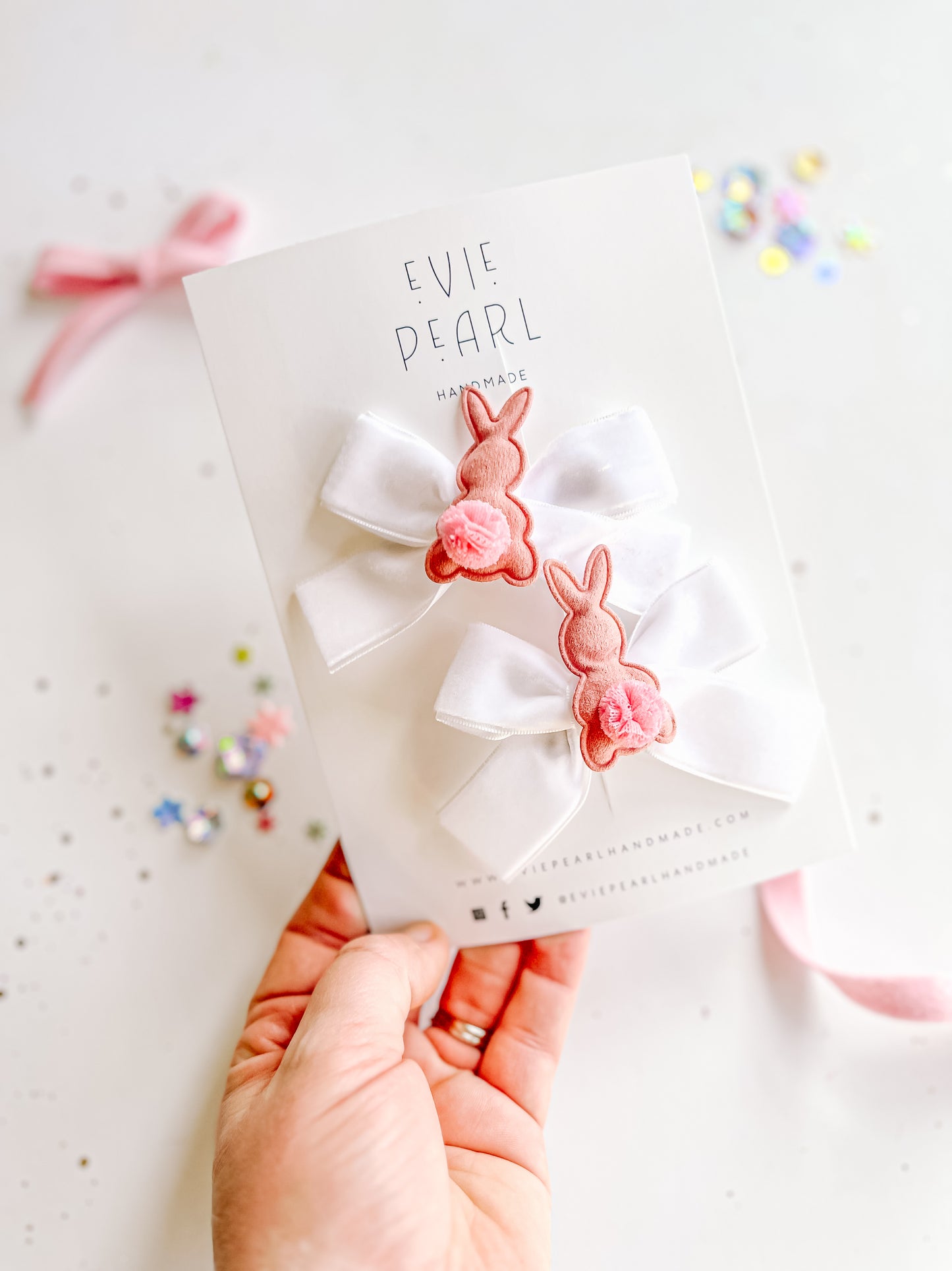 Rose Pink Velvet Pigtail Bows