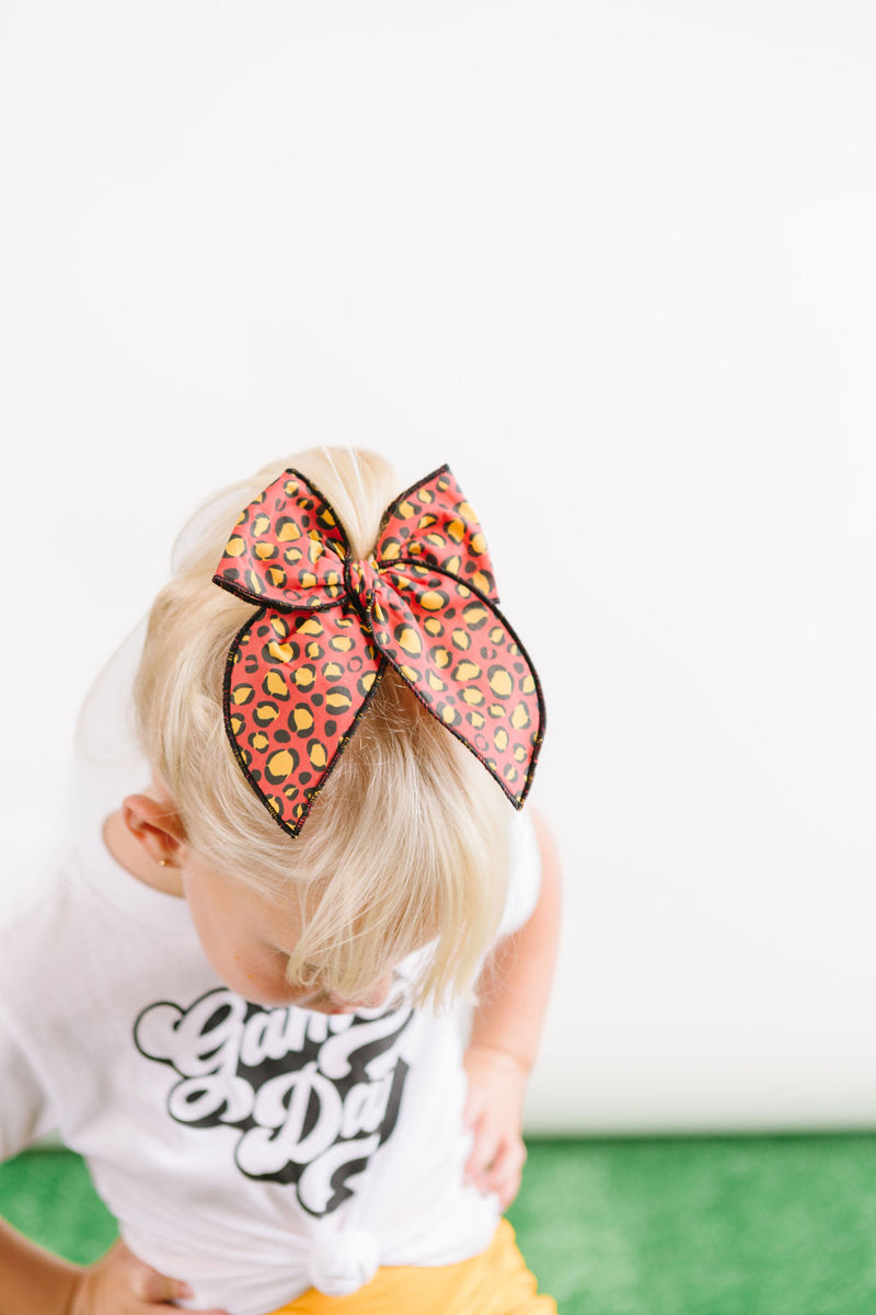 Red Leopard Black Stitching Bow