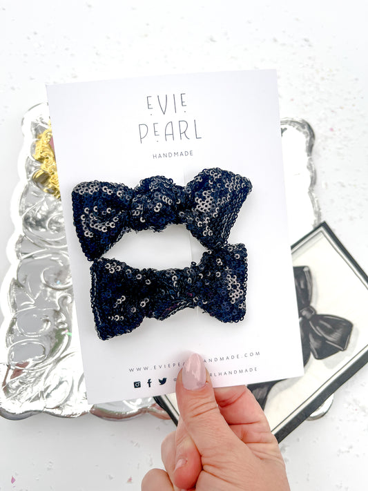 Black Sequins Knot Bow Pigtail Set