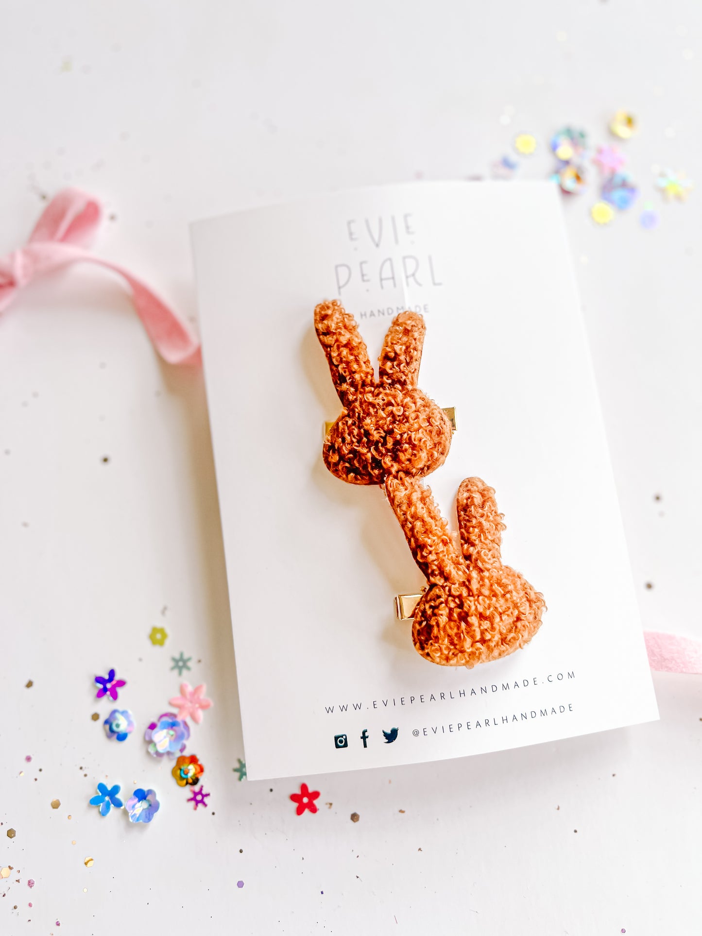 Fuzzy Rust Brown Bunny Pigtail Clips