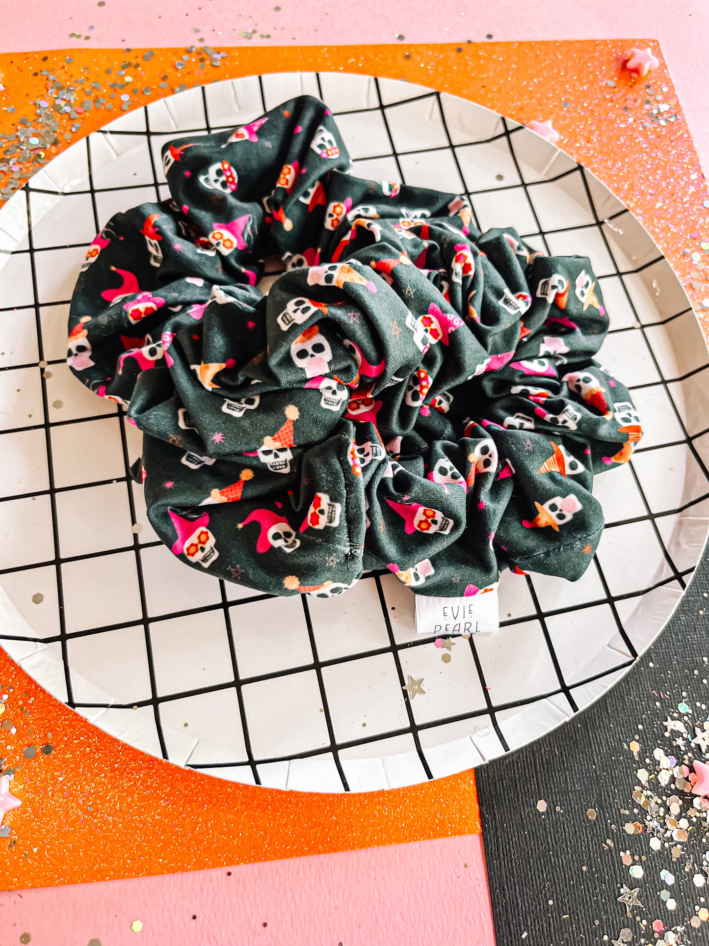 Black|Party Skellies Oversized Scrunchie