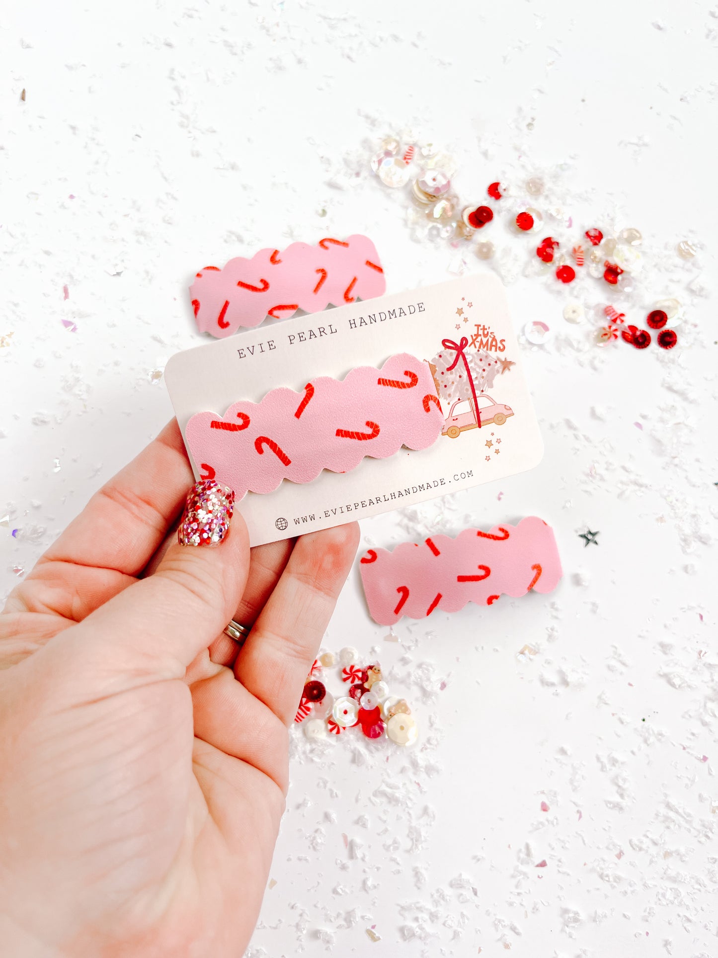 Pink Candy Cane Single Snap Clip