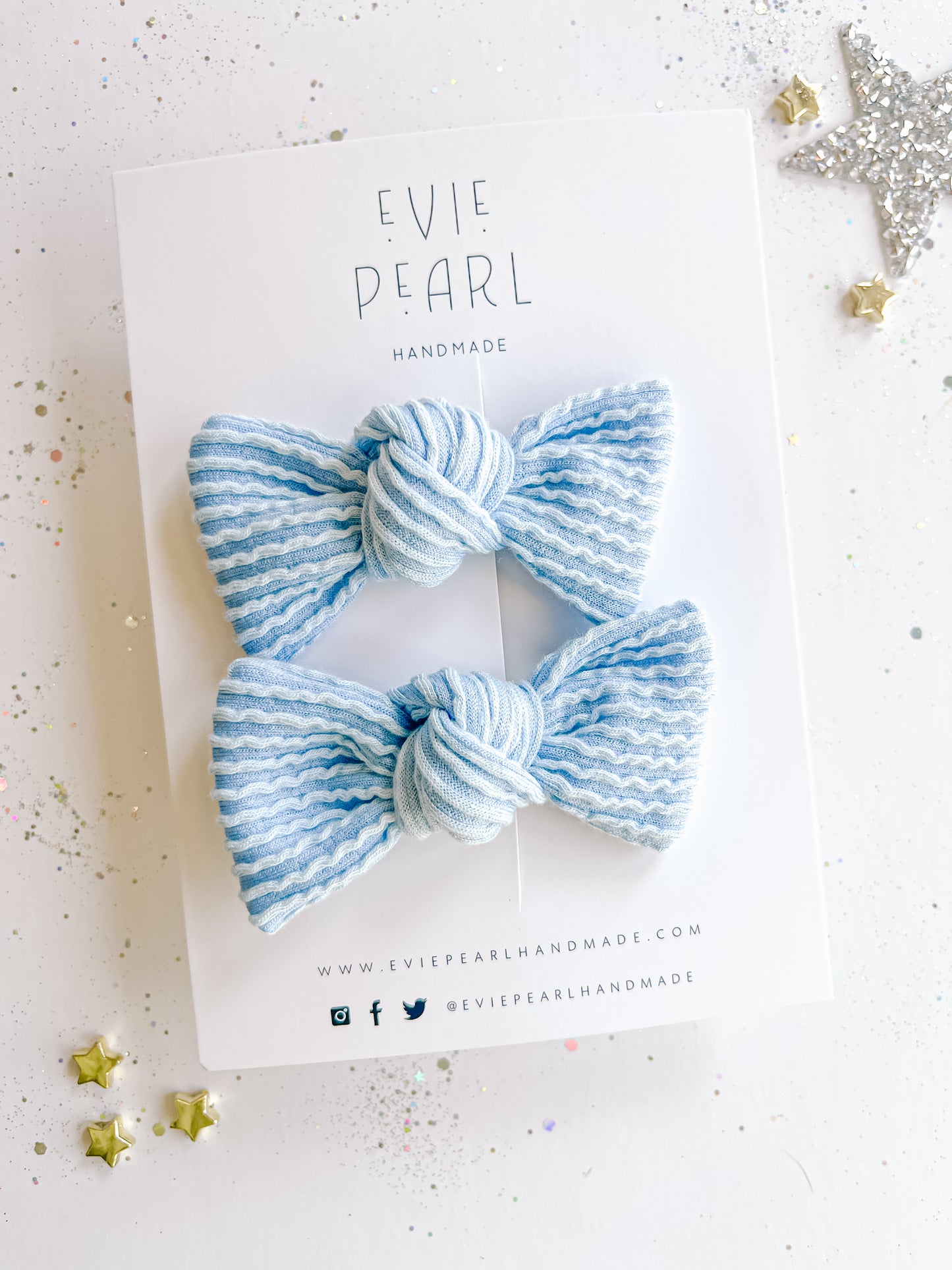 Baby Blue Ribbed Knot Bow Pigtails