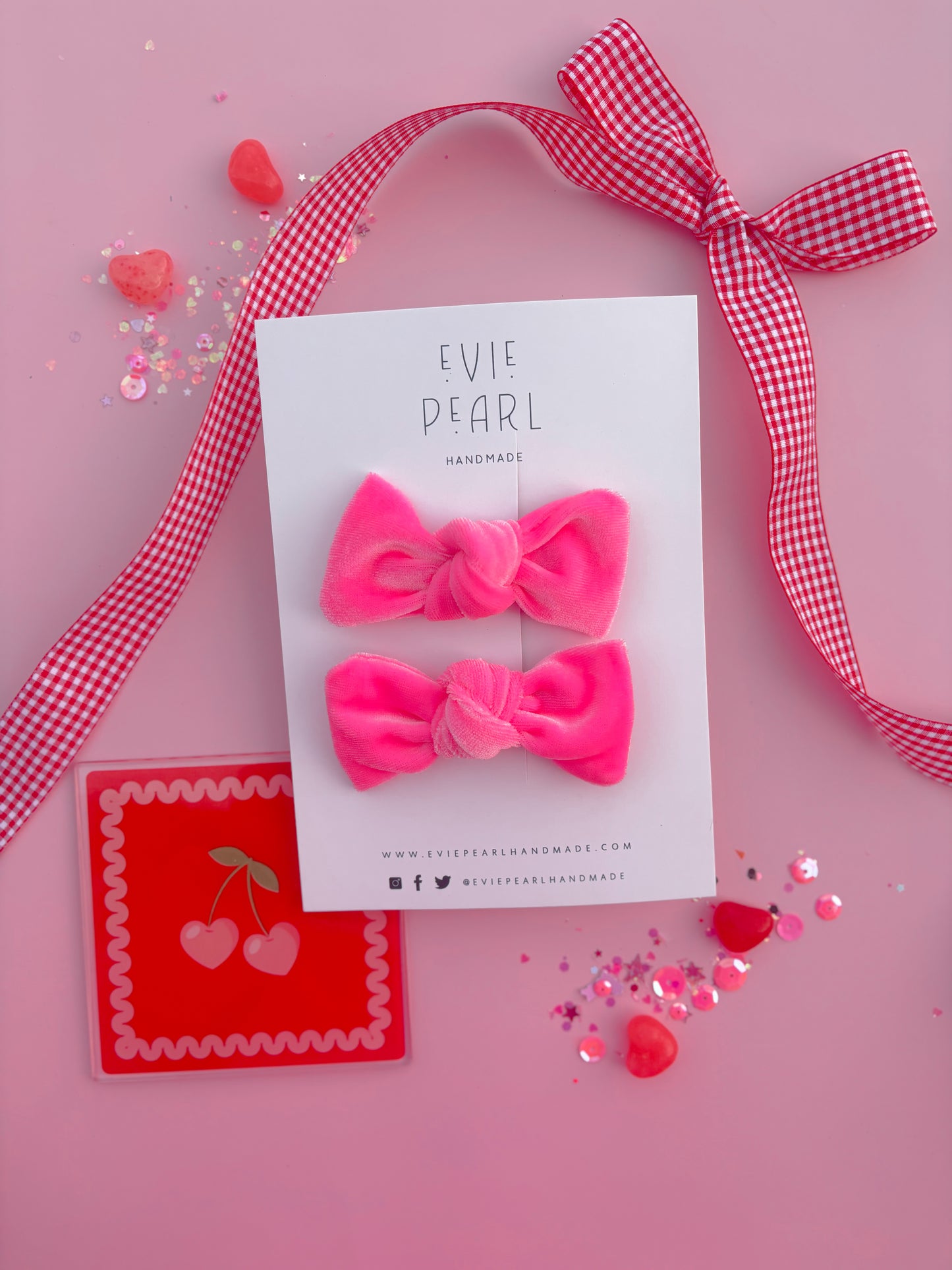 Hot Pink Velvet Knot Bow Pigtails