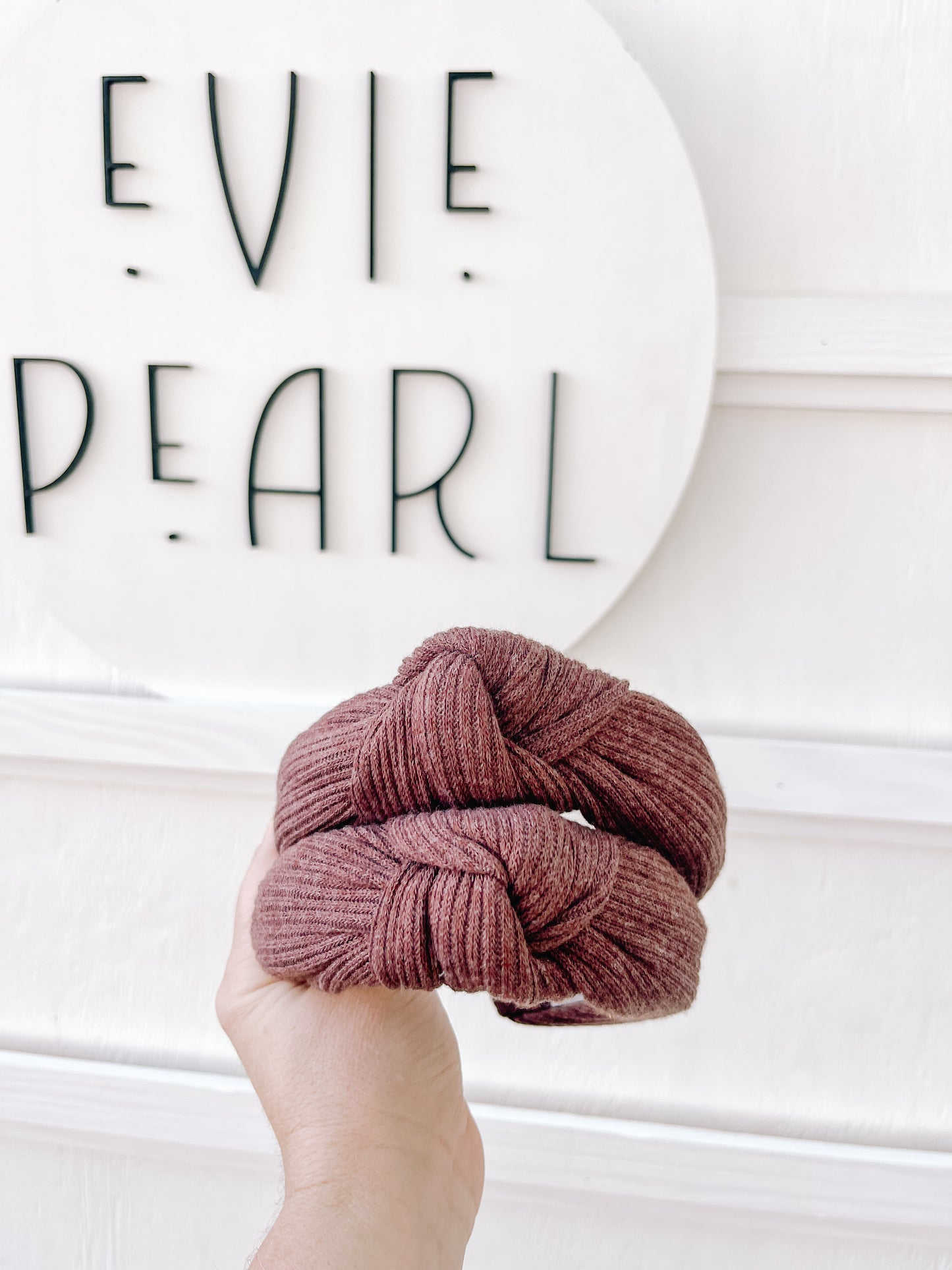 Chocolate Ribbed Knit Knotted Headband for Girls & Women