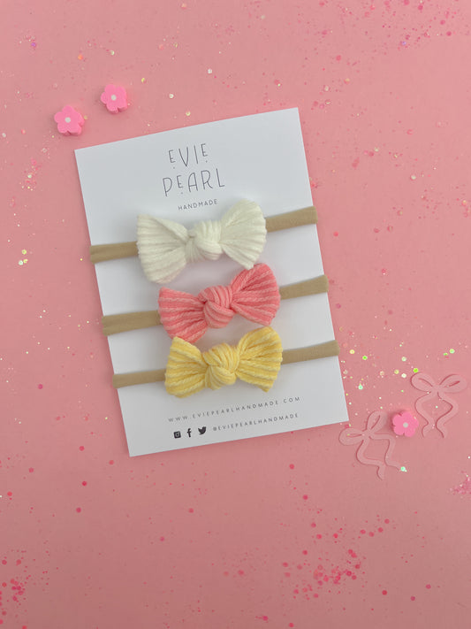 Sunshine Mini Knot Bow Bundle on Baby Nylon Headbands