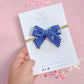 Small Navy Ribbed Floral Bow On Nylon Headband