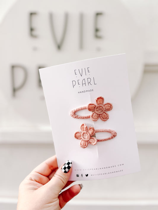 Pink Floral Snap Clip Pigtail Set