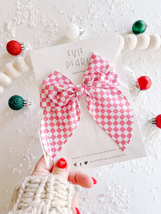 Pink Checkered Oversized Bow