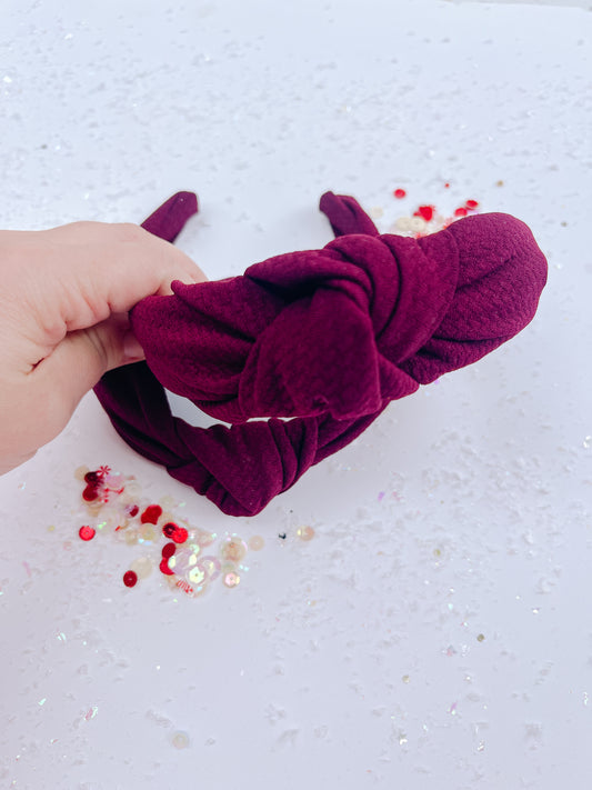 Deep Wine Red Knotted Headband for Girls & Women