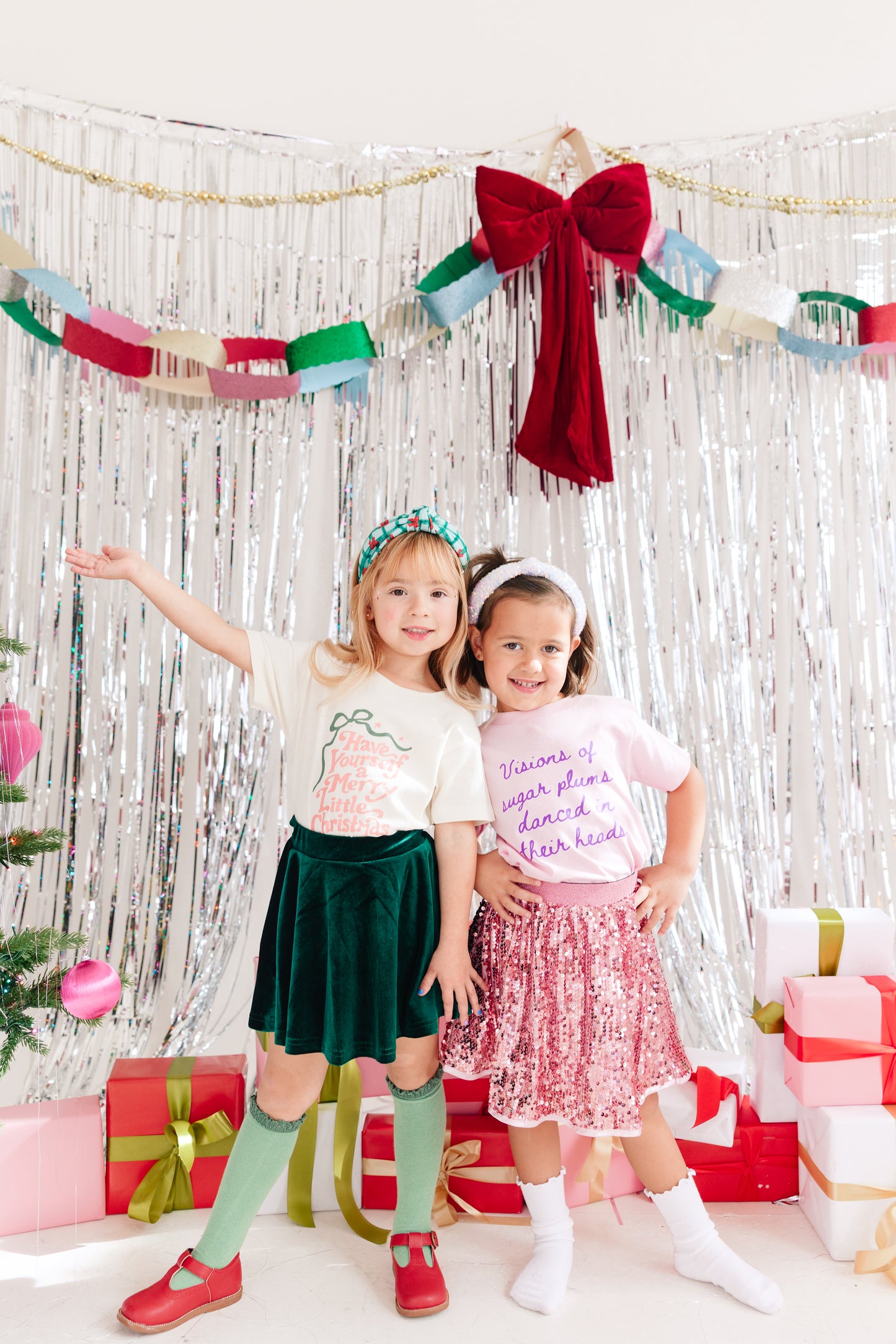 Green Plaid with Red Bows Knotted Headband for Girls & Women