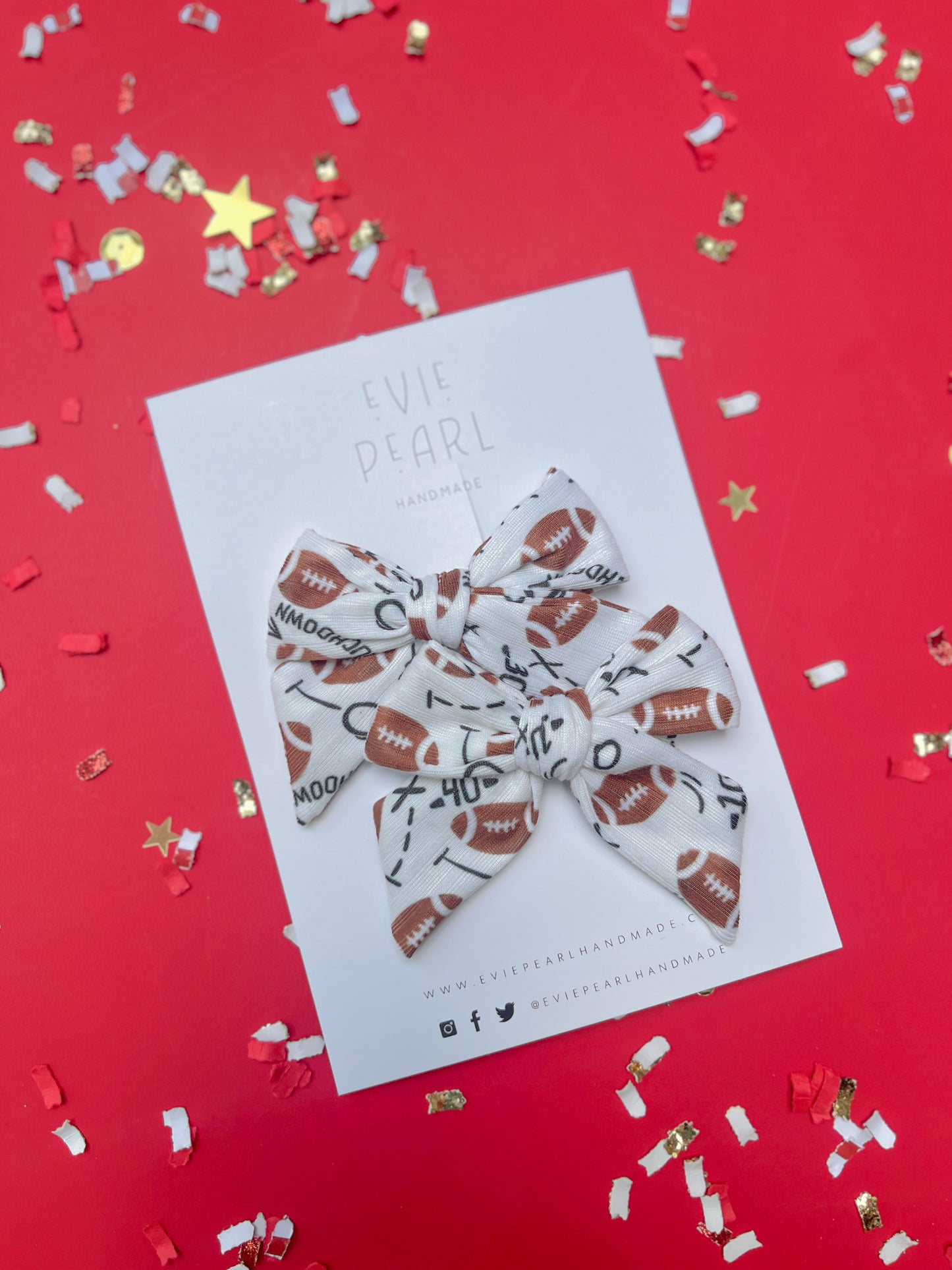 White Football Touchdown Medium Pinwheel Pigtails