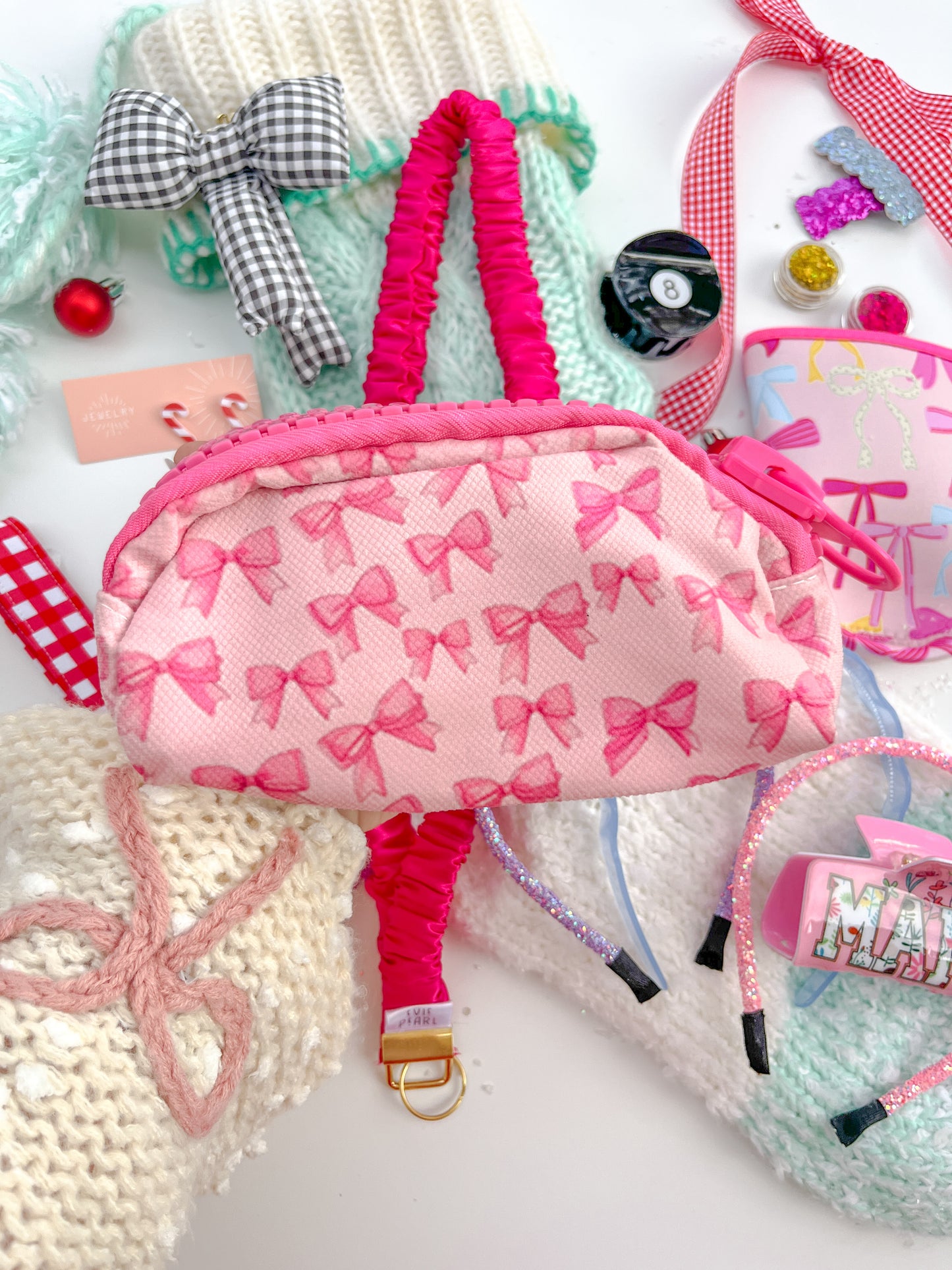 Pink Bow Large Zipper Pouch