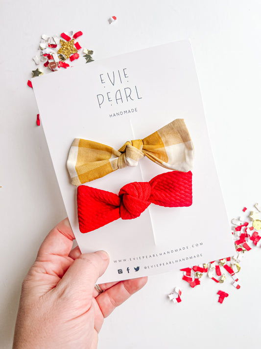 Gold Plaid & Sold Red Know Bow Set