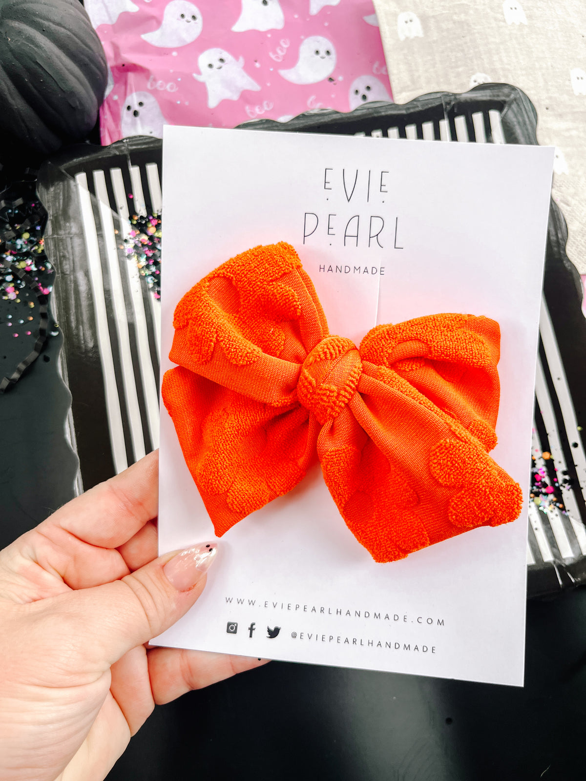 Orange Swiss Floral Chunky Hair Bow