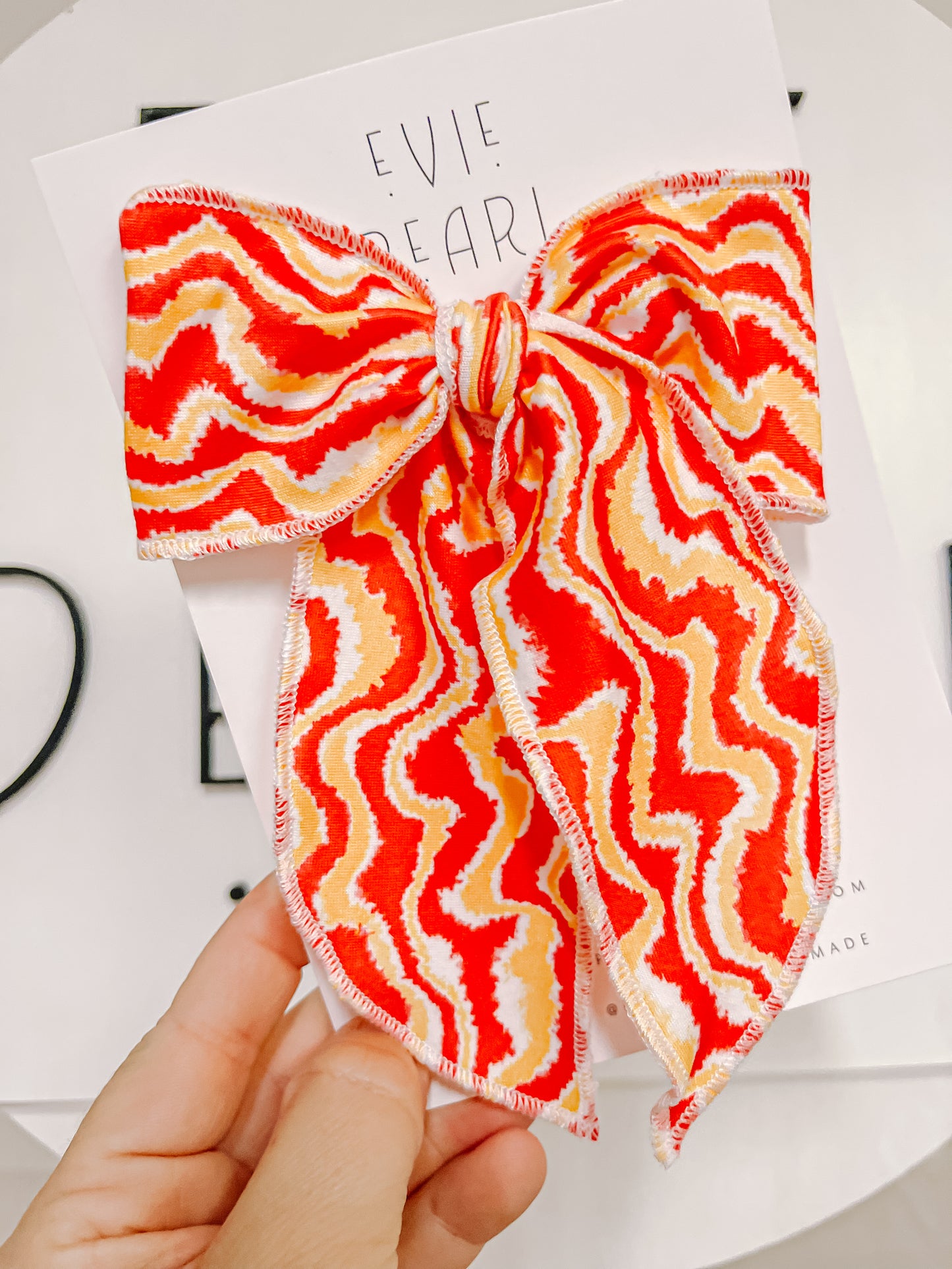 Red Gold White KC ZigZag Print Oversized Bow