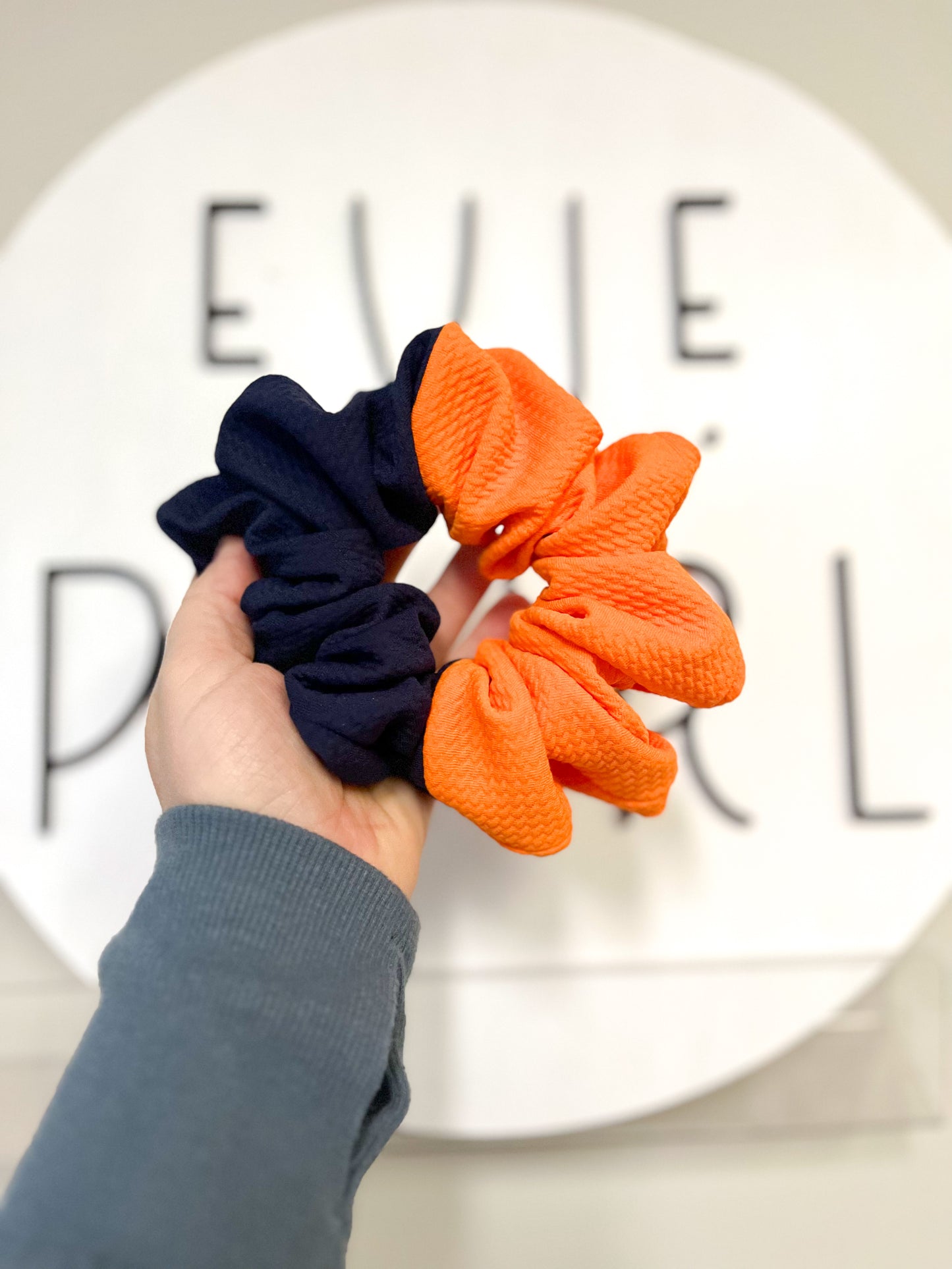 Navy Orange Colorblock Oversized Scrunchy