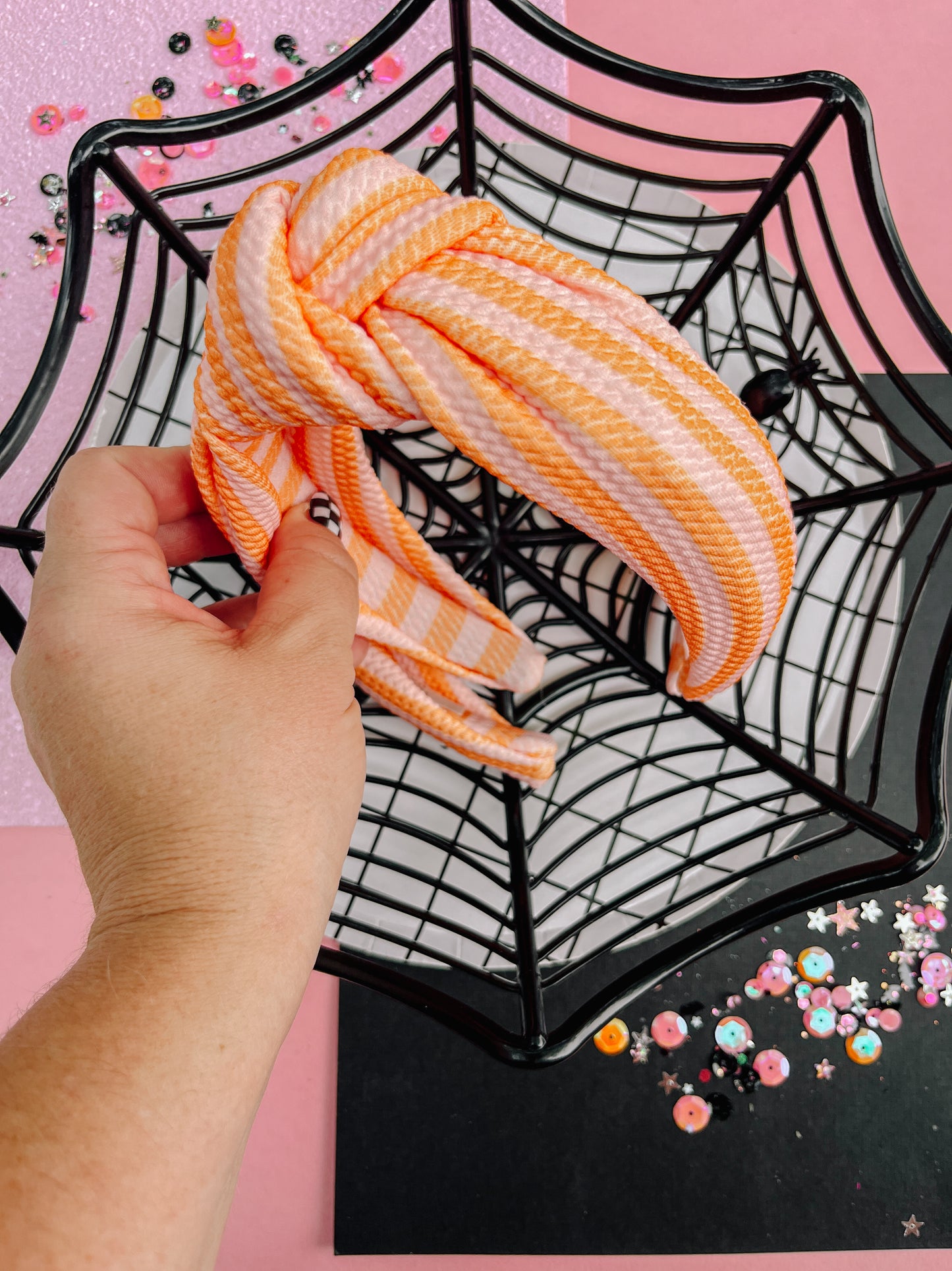 Orange Pink Stripes Knotted Headband for Girls & Women