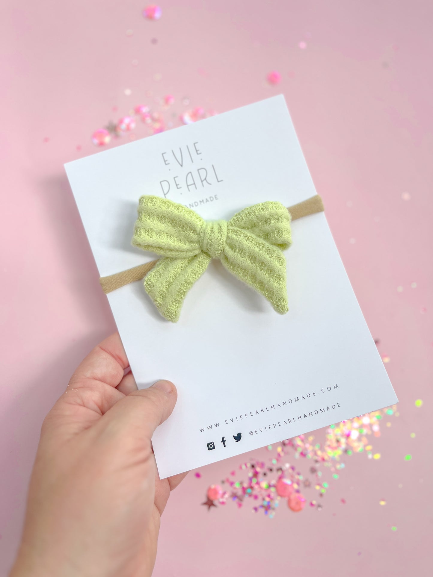 Small Lime Knit Pinwheel On Nylon Headband