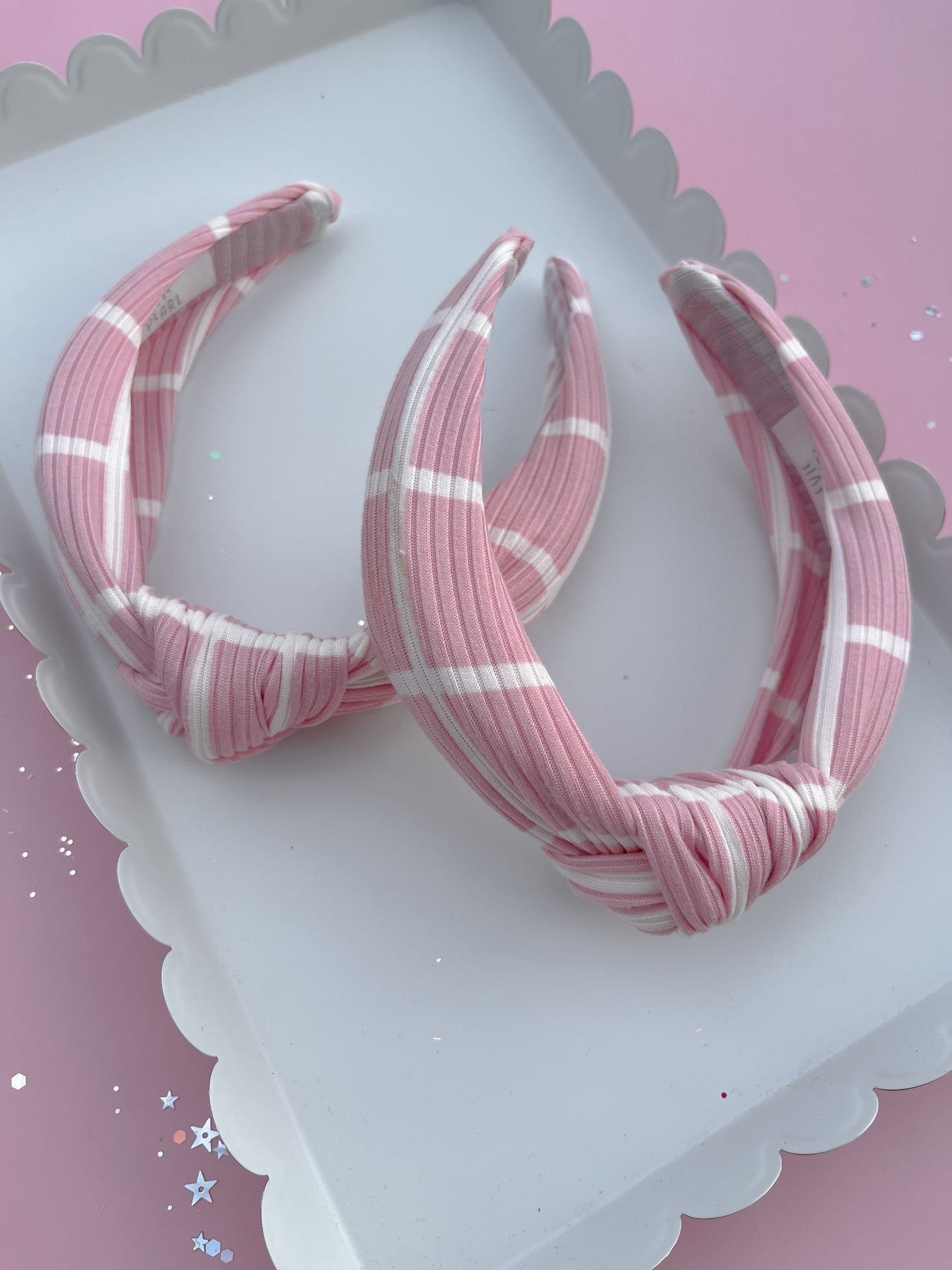 Pink Grid Ribbed Knotted Headband