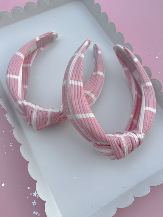 Pink Grid Ribbed Knotted Headband