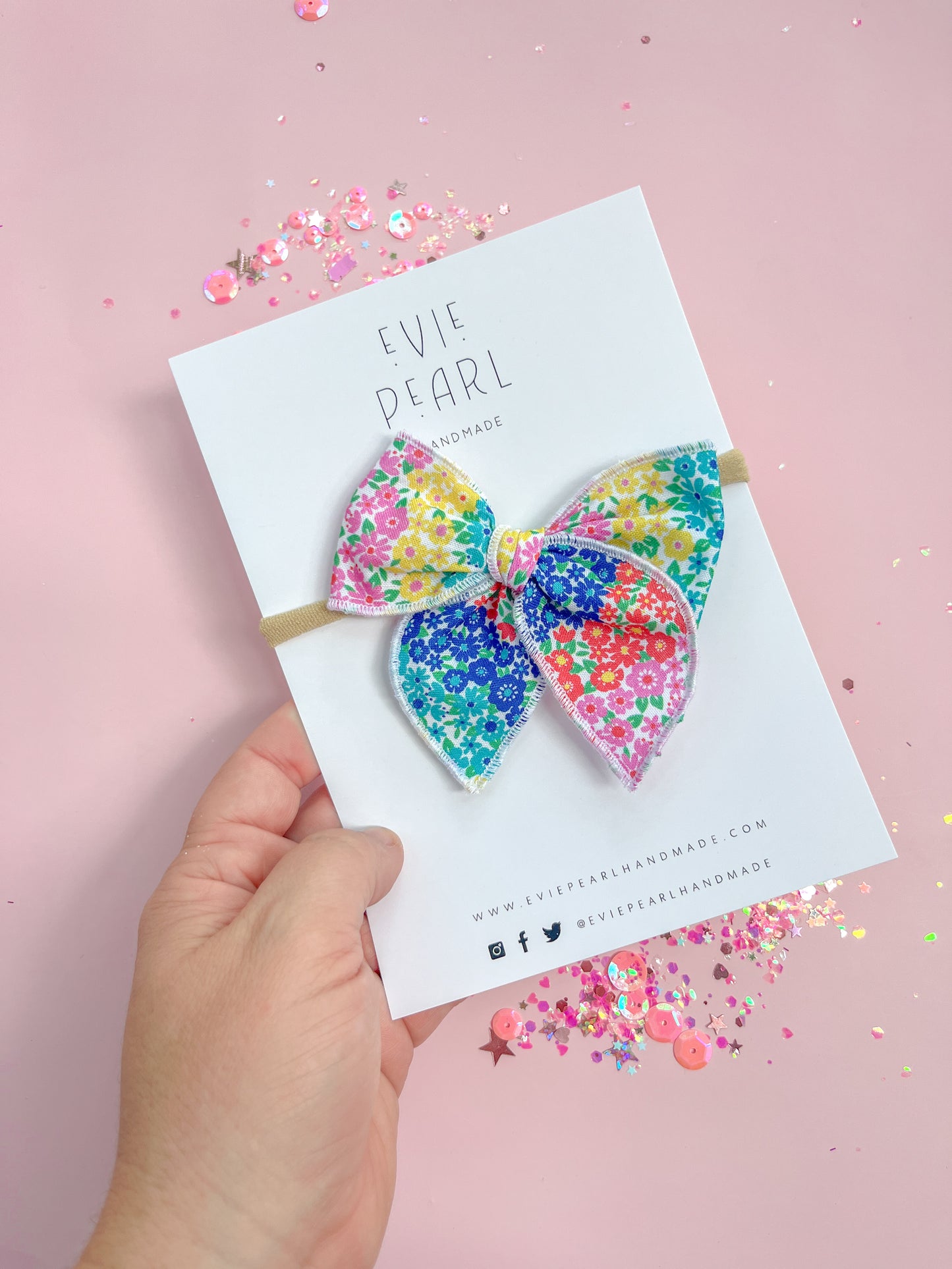 Small Bright Rainbow Mini Daisy Bow On Nylon Headband