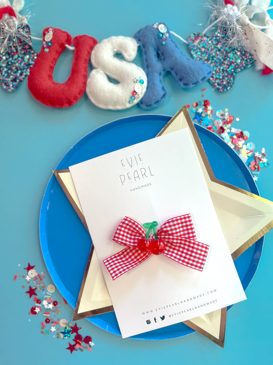 Red Gingham Cherry Small Bow