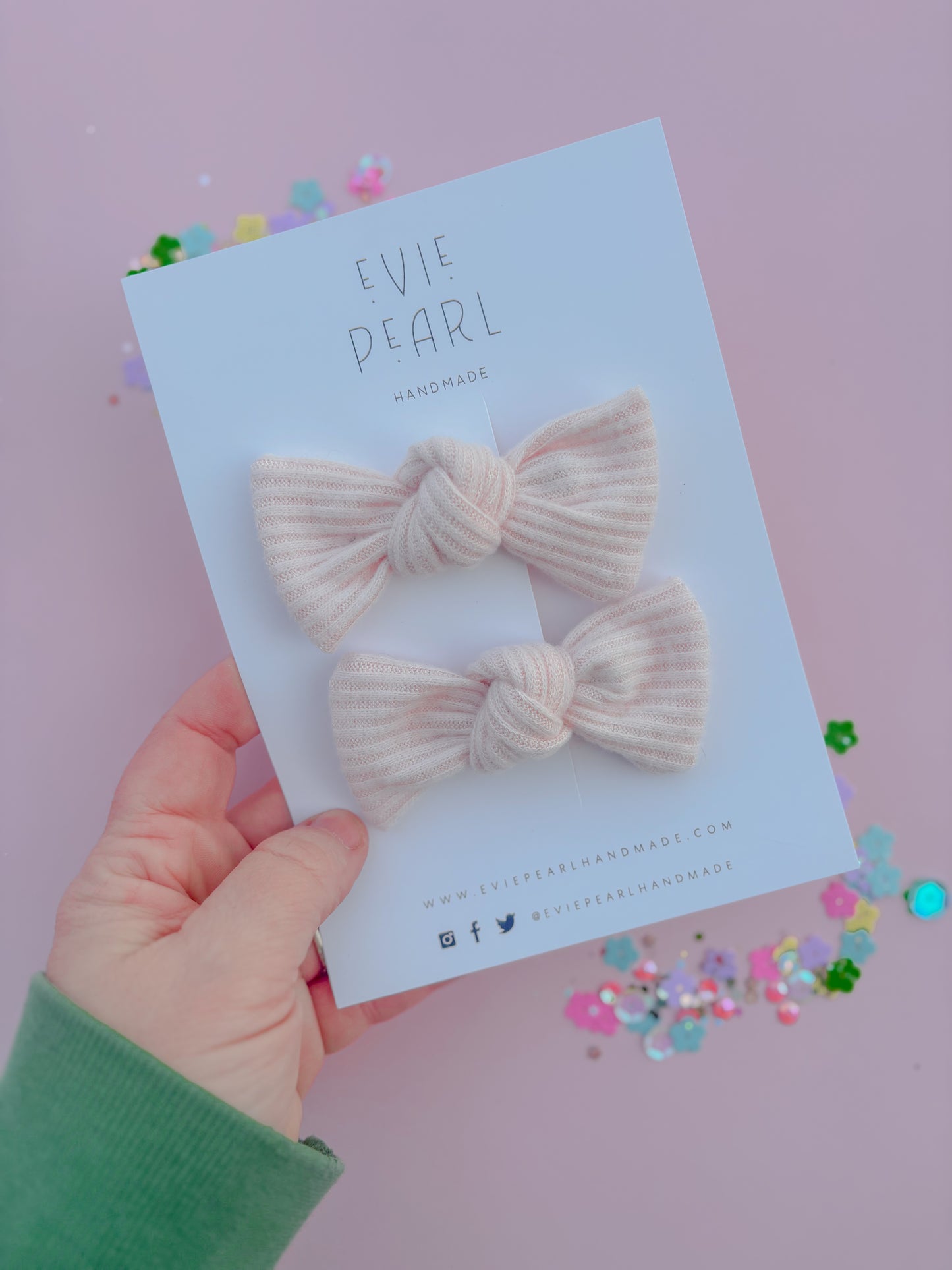 Light Pink Soft Ribbed Knot Bow Pigtail Set
