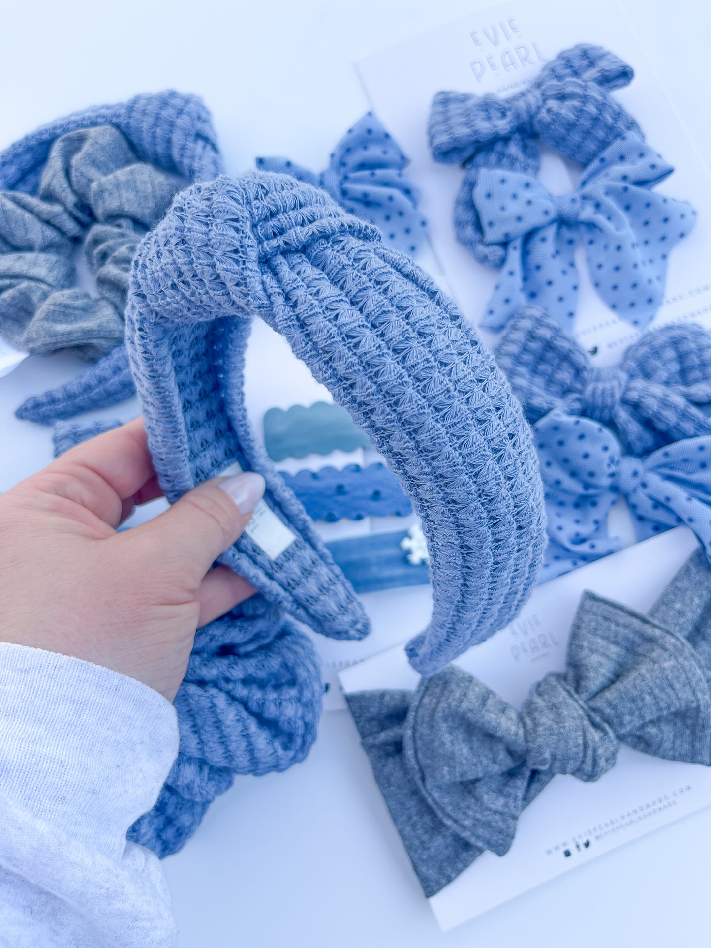 Blue Waffle Knotted Headband for Girls & Women