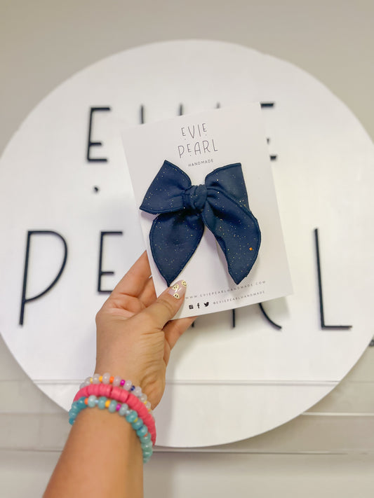 Navy Glitter Small Bow