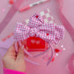 Pink Gingham Red Heart Bow Headband