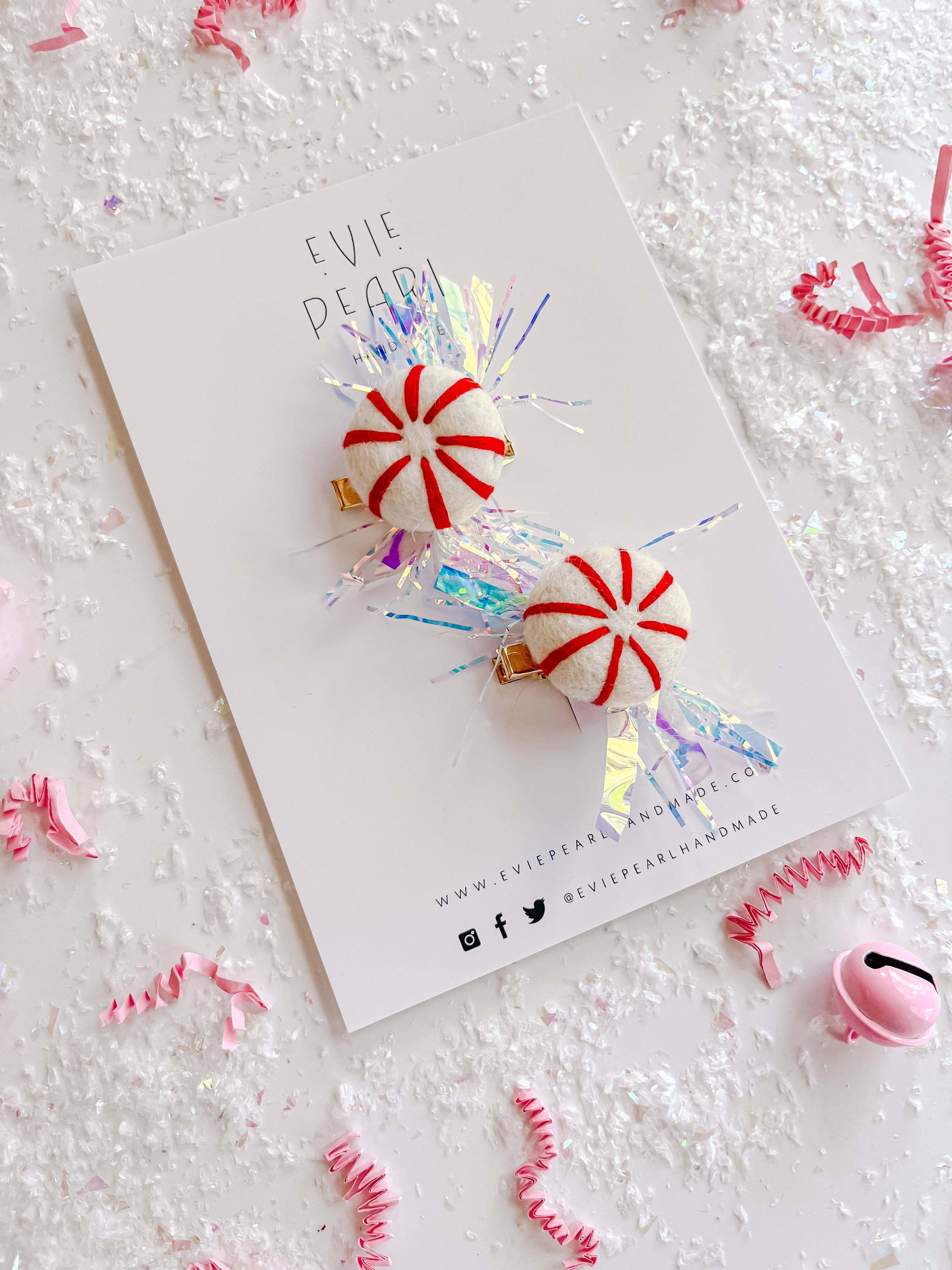 Red Peppermint Candy Cane Pigtail Hair Clips With Tinsel – Evie