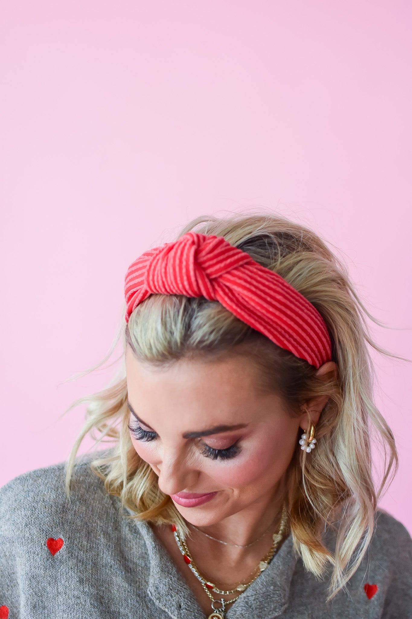 Kasie Red Ribbed Knotted Headband for Girls & Women