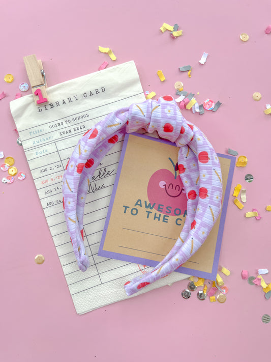 Daisy Pencil Apple Checkered Knotted Headband