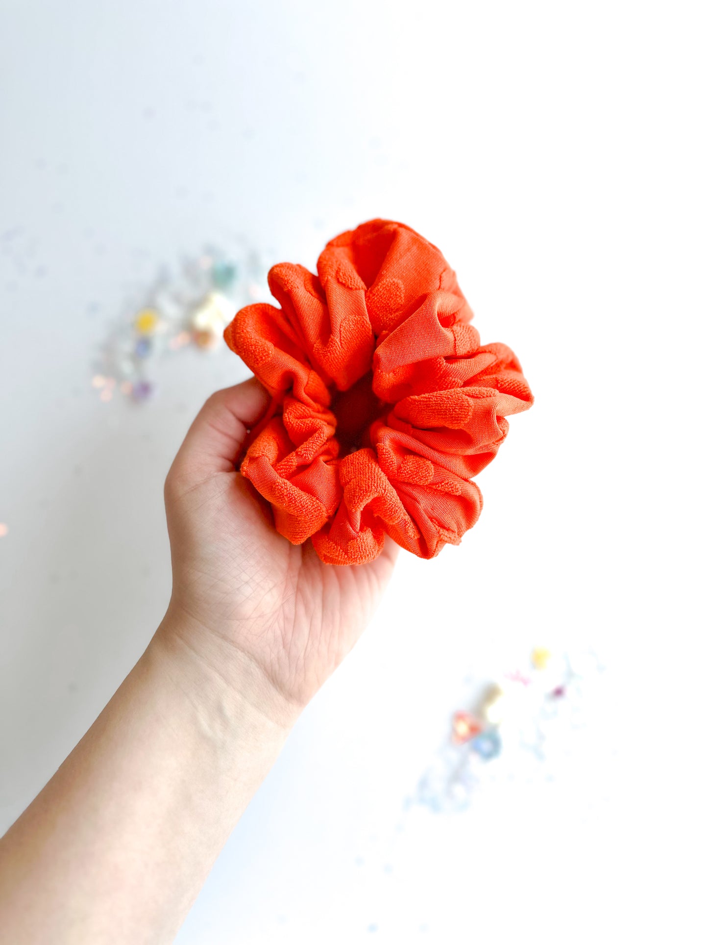 Orange Flower Dot Regular Scrunchy