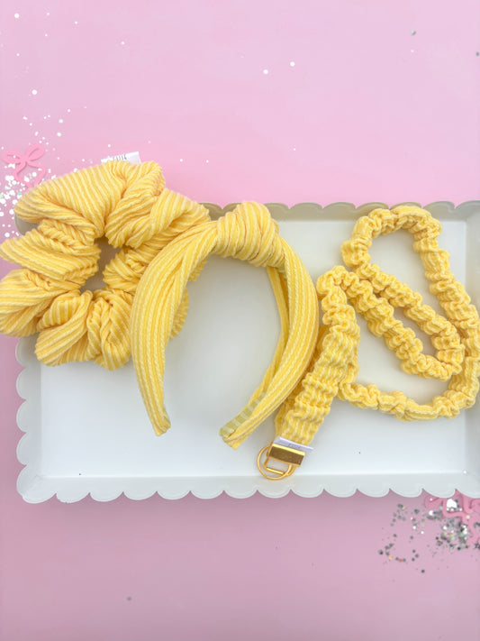 Butter Yellow Ribbed Teacher Gift Set- Lanyard| Knotted Headband| Scrunchie