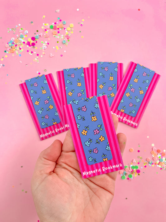 Blue Floral Magnetic Bookmark