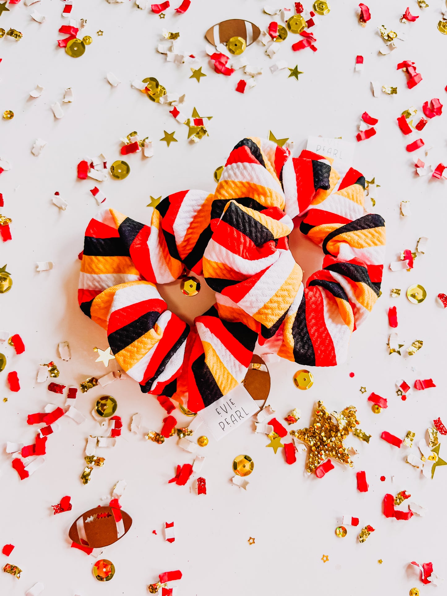 Red White Gold Black Stripes Girls Scrunchy