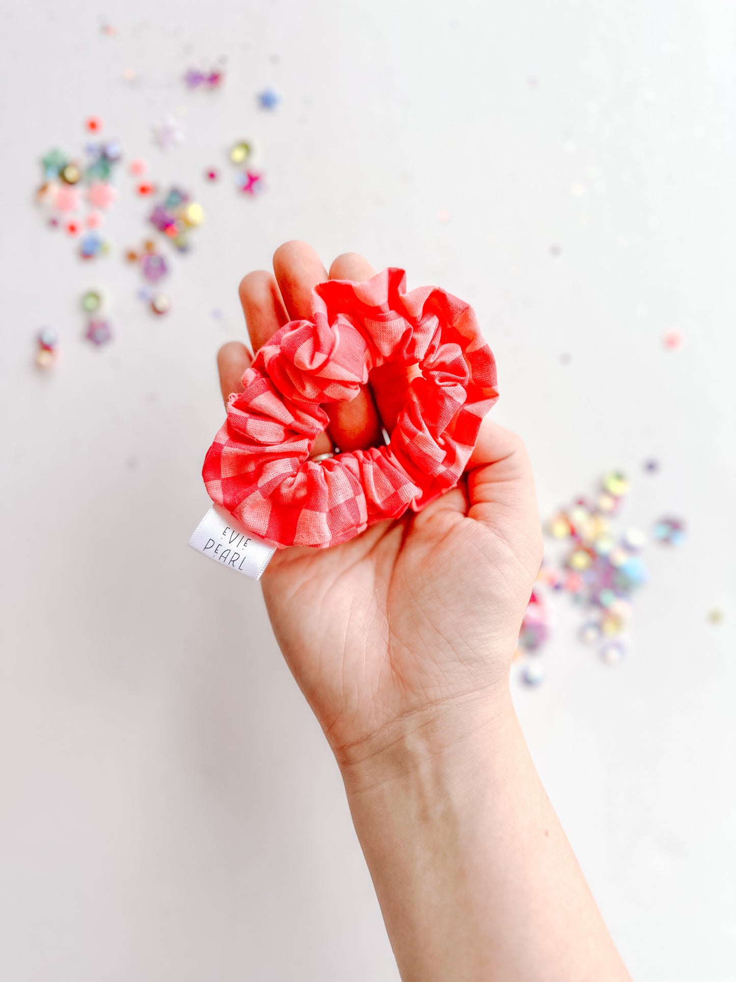 Pink & Coral Checkered Cotton Girl’s Scrunchy