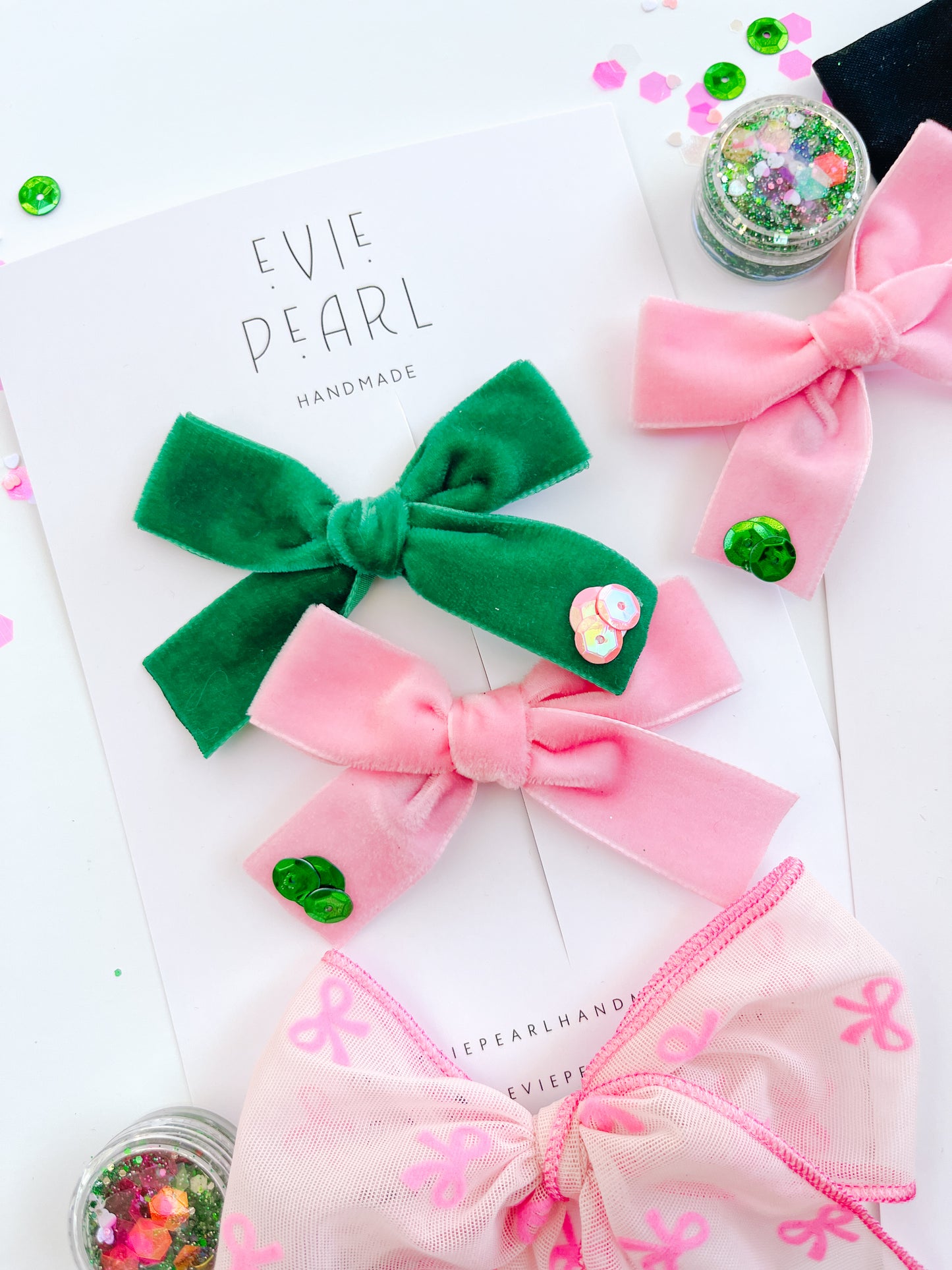 WICKED Green & Pink Sequin Sparkle Hair Bow Set