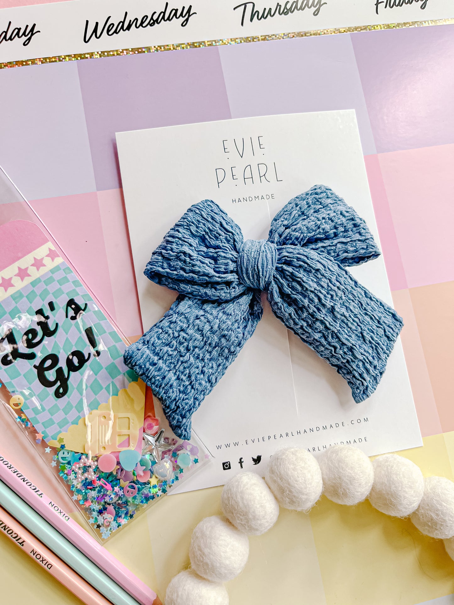 Large Denim Blue Pinwheel Bow