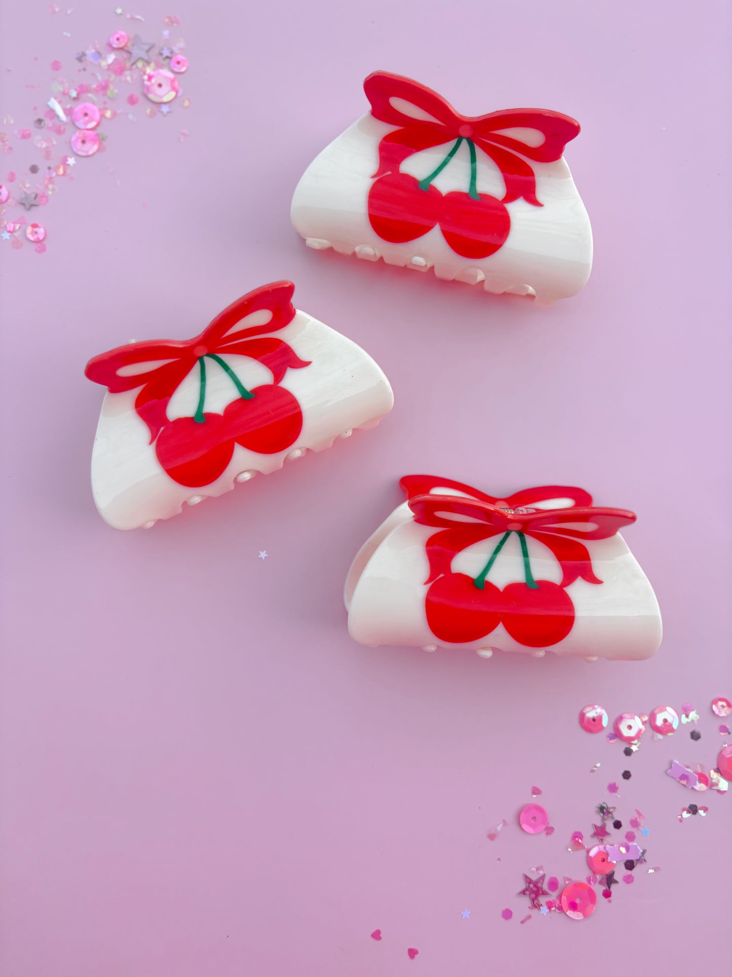 Red Cherry Bow Medium Claw Clip