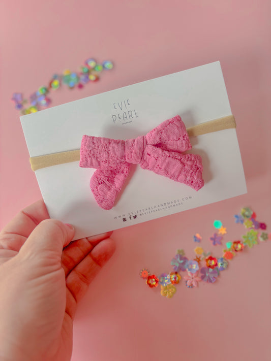 Pink Lace Small Nylon Bow