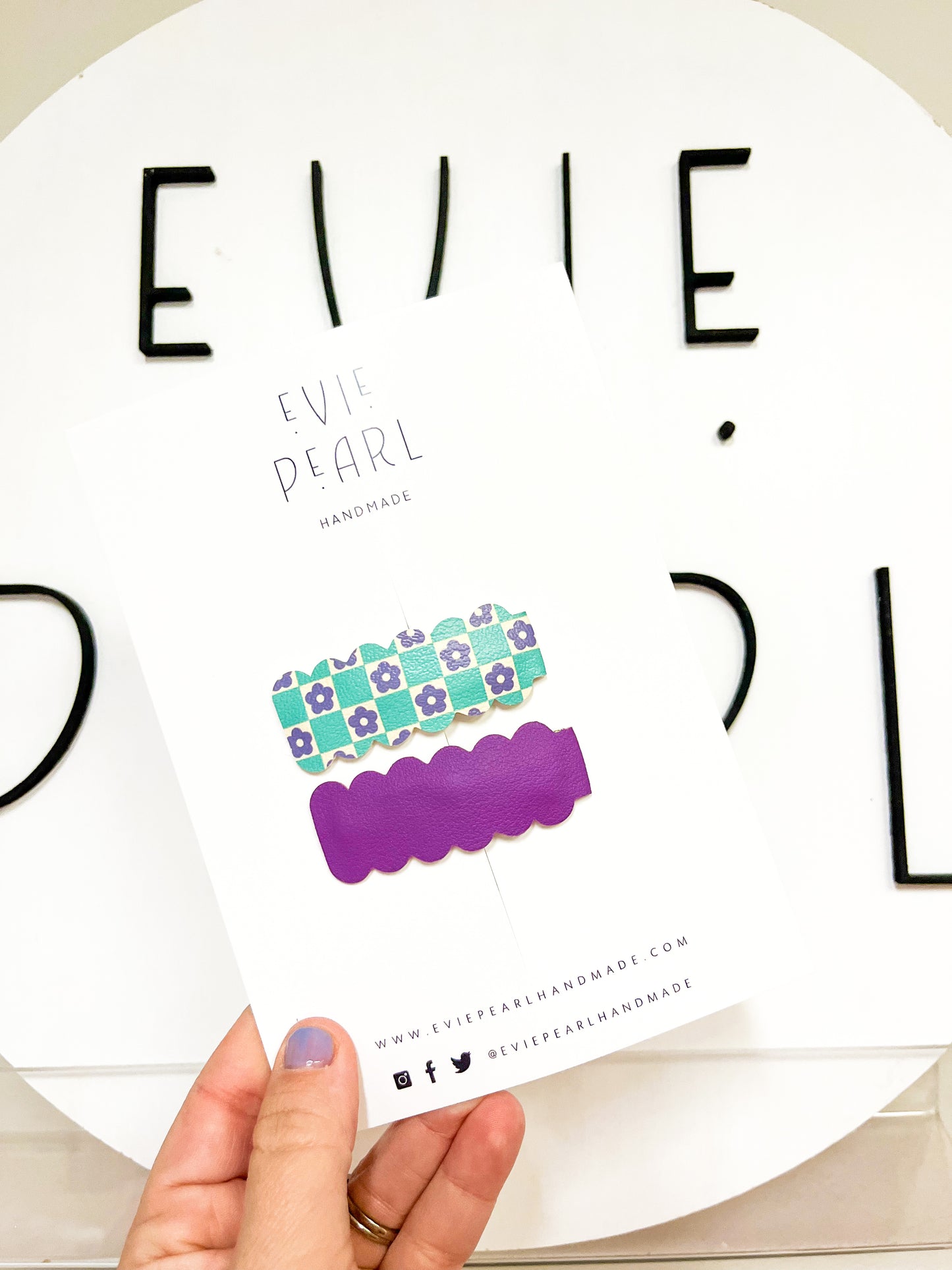 Snap Clip Set- Daisy Checkered & Purple