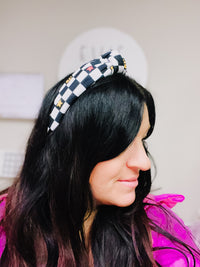 KC Black Checkered Knotted Headband for Girls & Women
