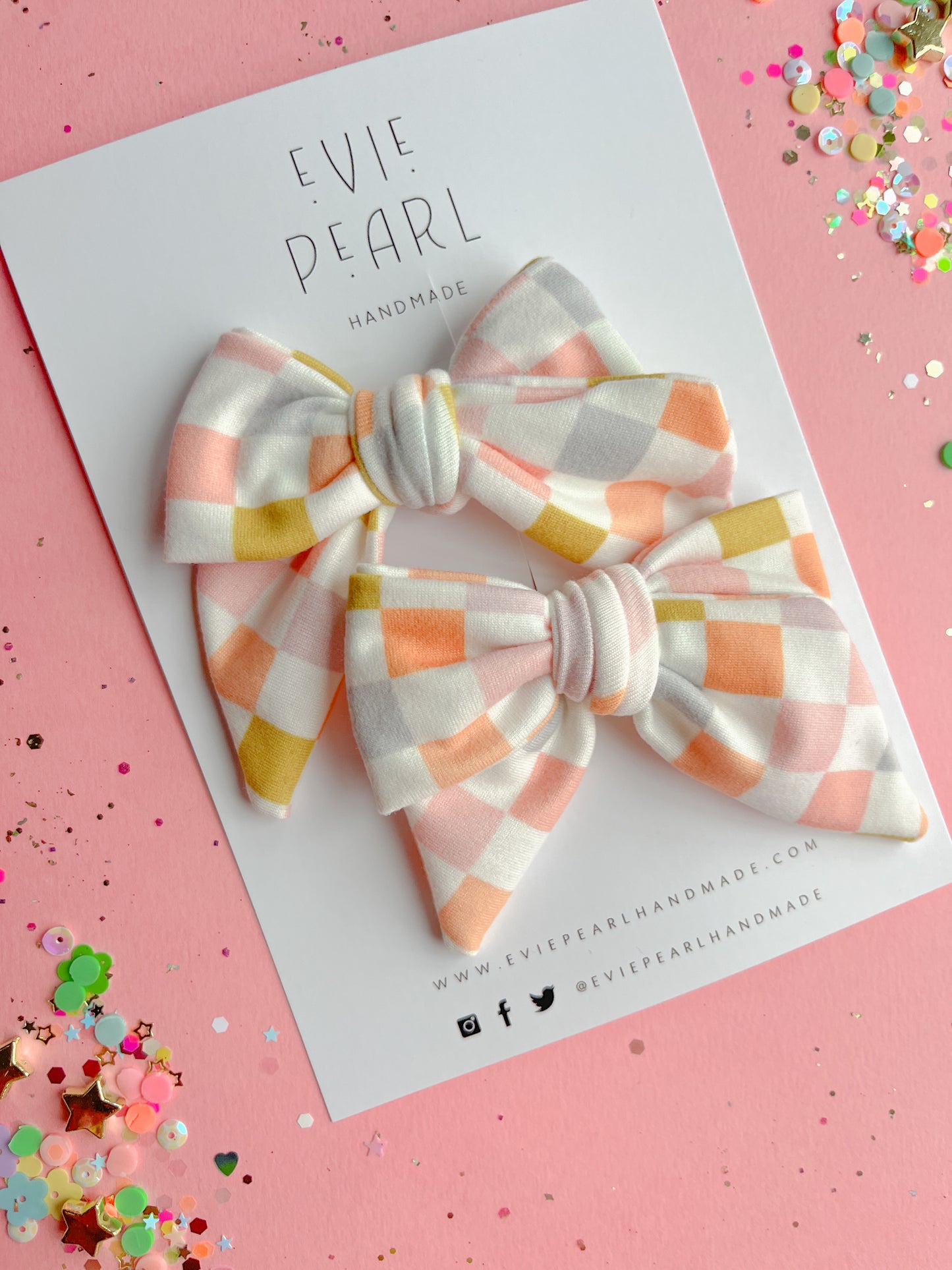 Rainbow Checkered Knit Medium Pinwheel Pigtail Set