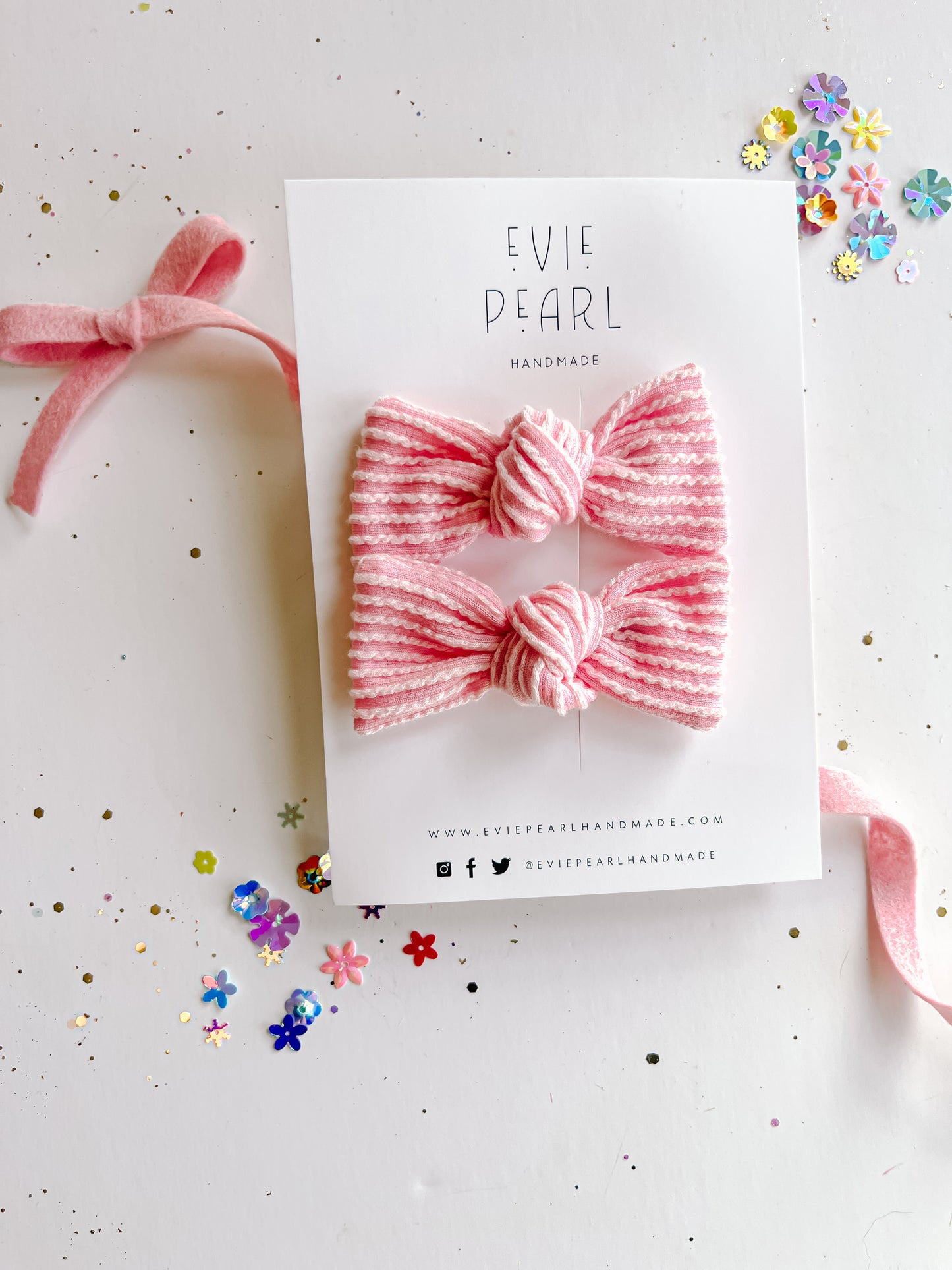 Light Pink Ribbed Knot Bow Pigtail Set