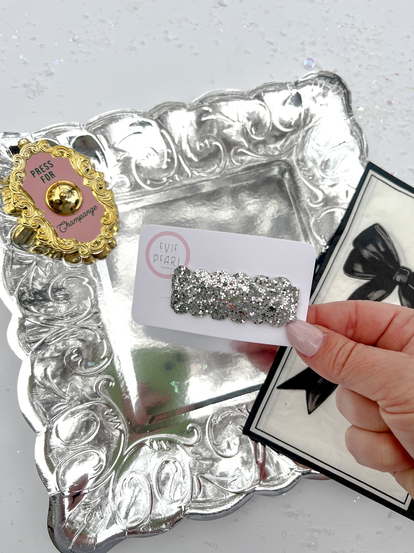 Silver Glitter Single Snap Clip